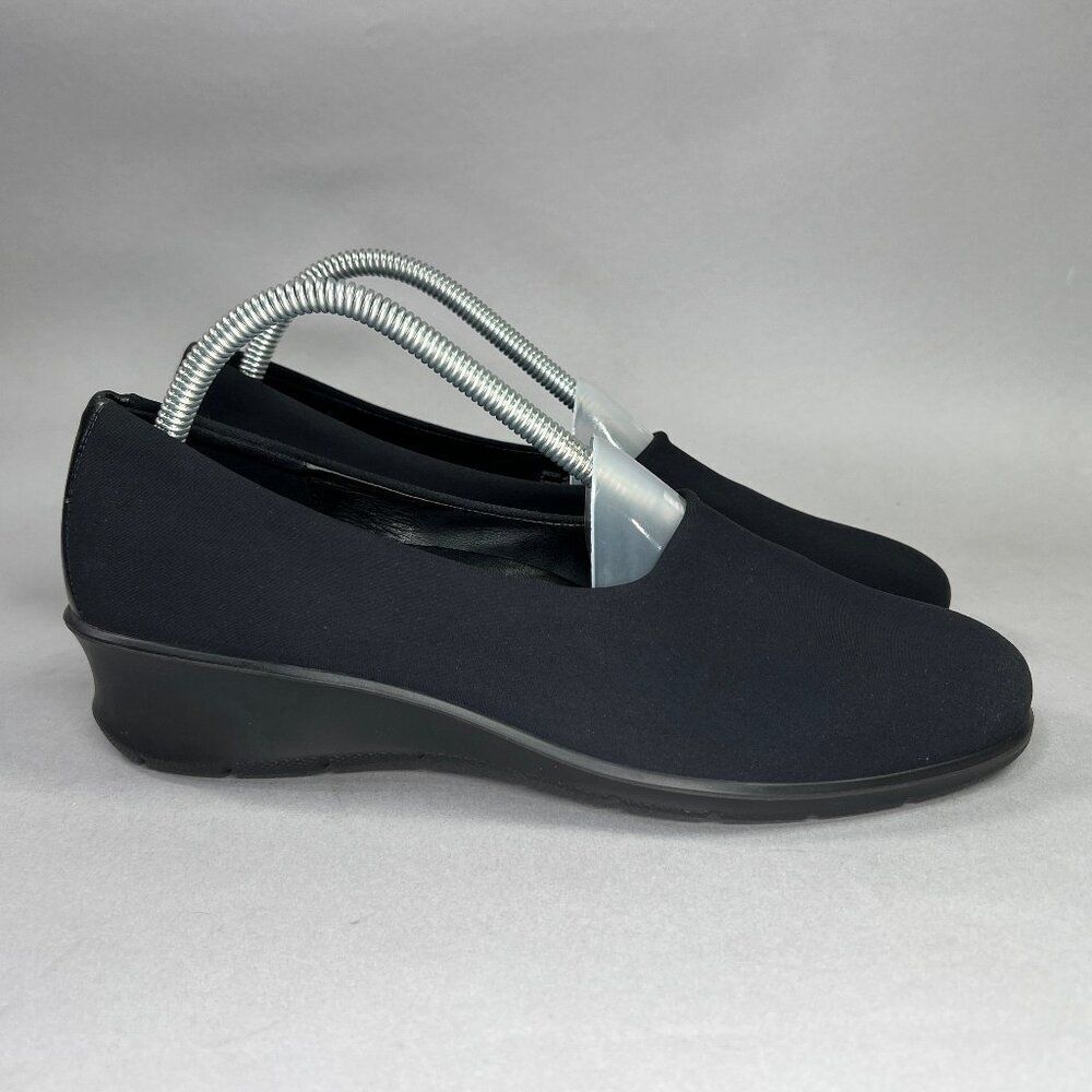 Ecco Felicia Shoes Women's Size 9 Black Textile Stretch Slip On Wedge Loafers